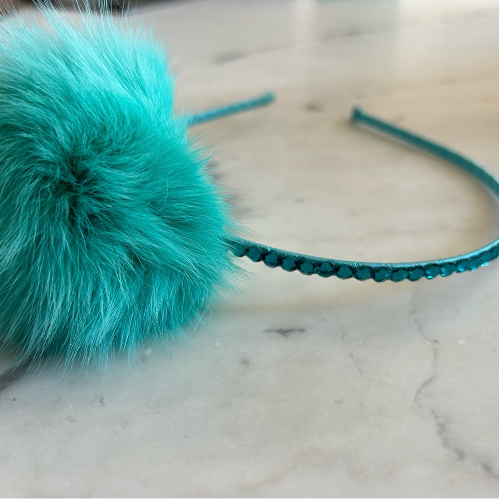 Turquoise poof head band with rhinestones
